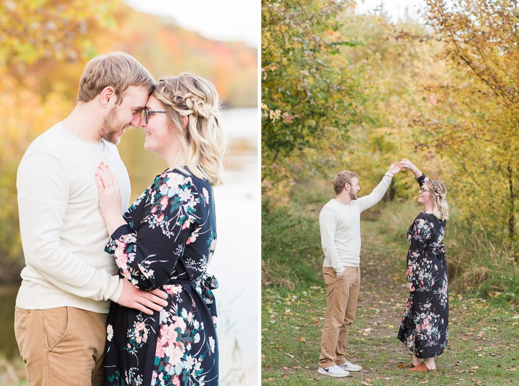 couple in natural engagement session locations
