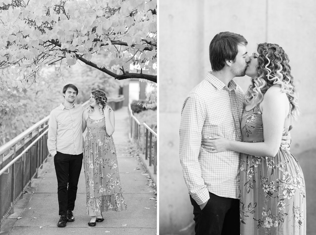 couple in urban engagement session locations